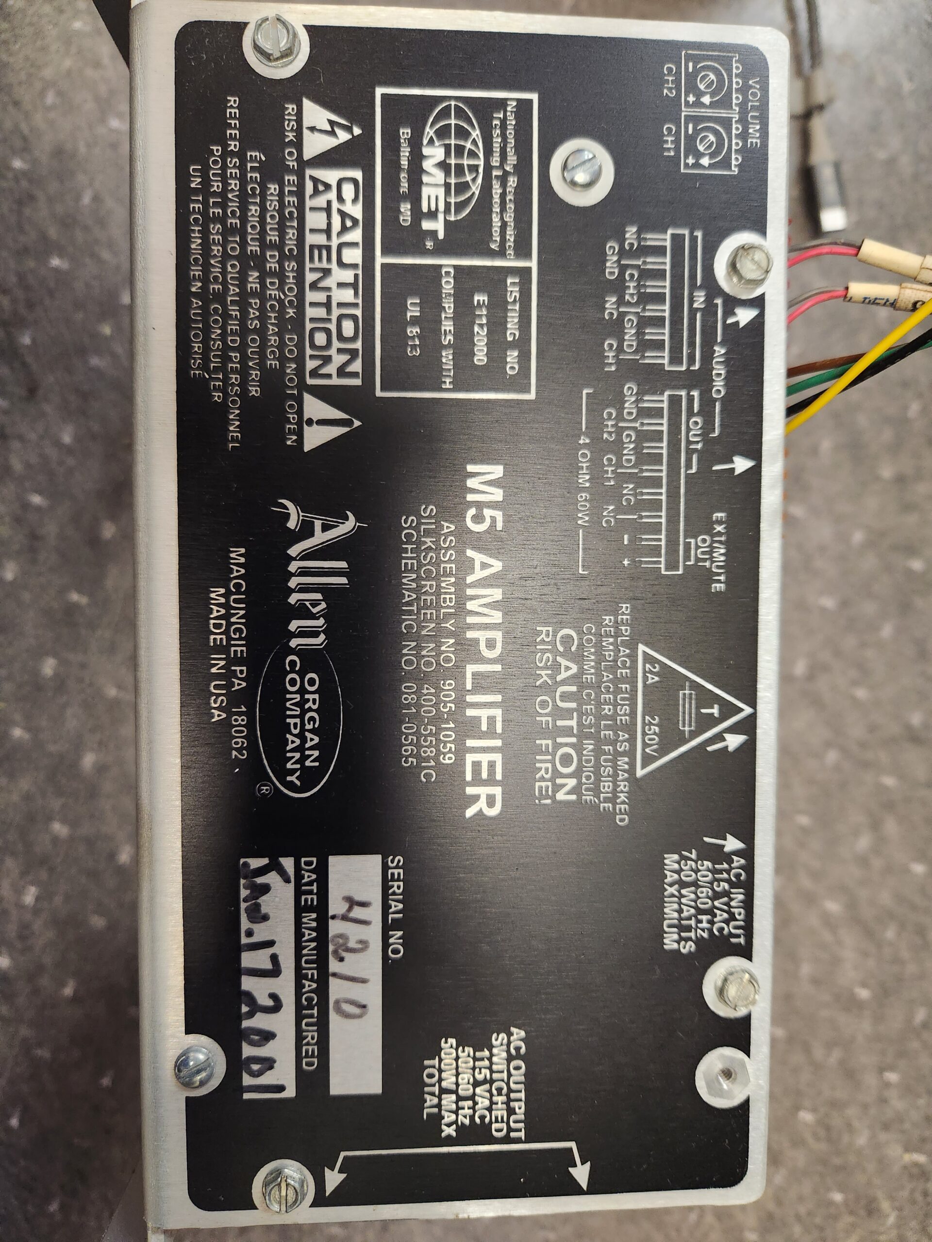 Allen M5 Amplifier R.A. Daffer Church Organs